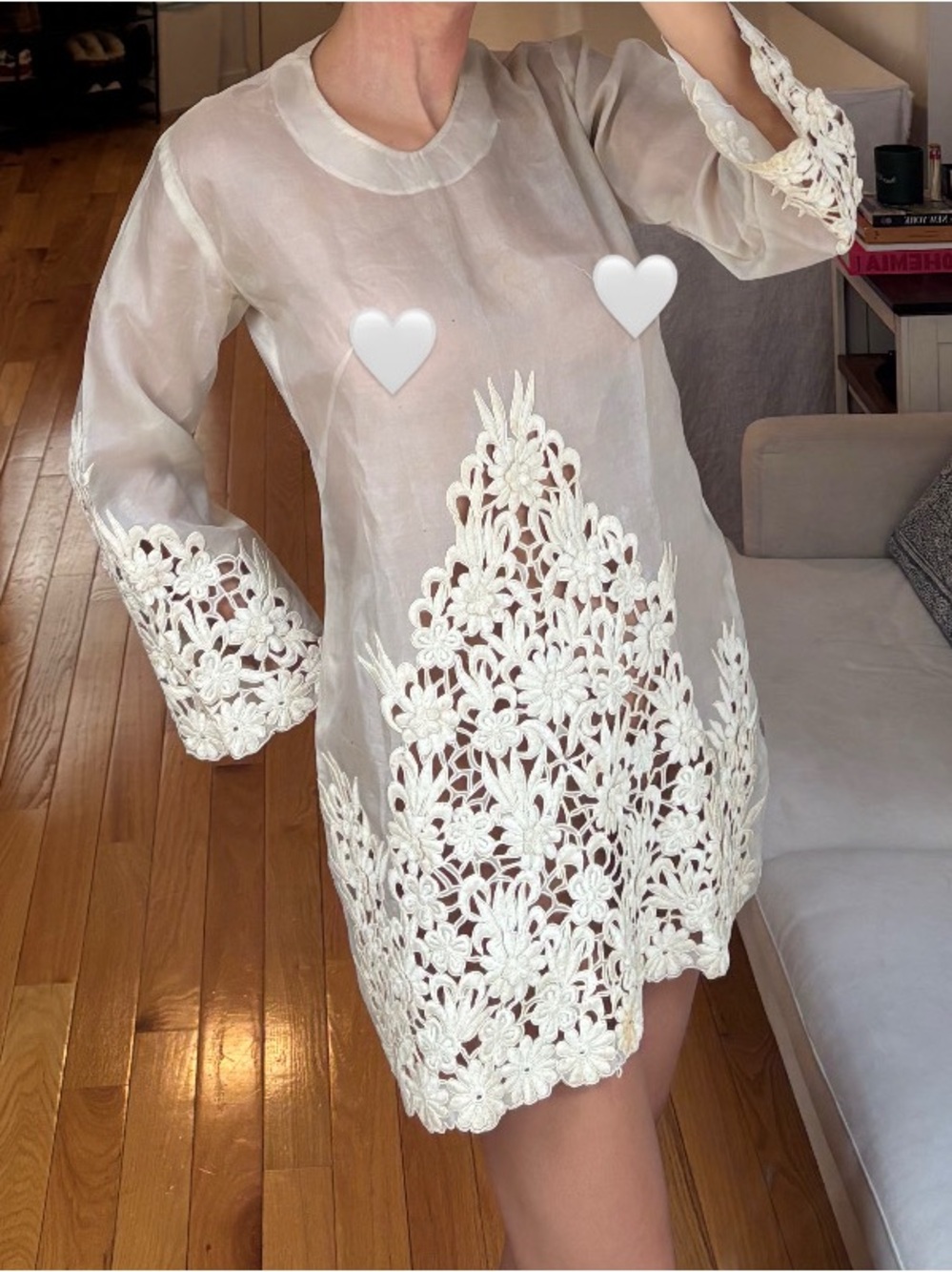 1930’s Vintage Sheer White Crochet Hem Mini Dress